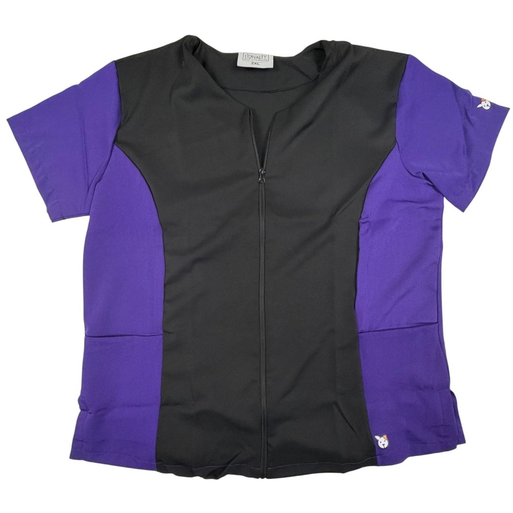 Loyalty Pet Products Grooming Smock Womens 2XL Purple Black Full Zip Scrub NWT